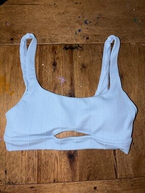 Aerie blue scoop bikini top swim bathing suit new nwt l textured ribbed solid